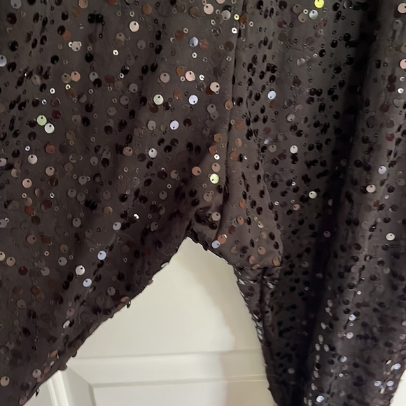 Black sequin pants slouchy Sz medium drop crotch elastic waistband - Picture 4 of 8